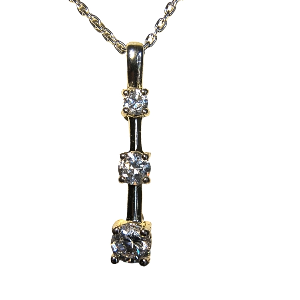 Sterling Silver and Clear CZ 3-Stone Journey Pendant Necklace